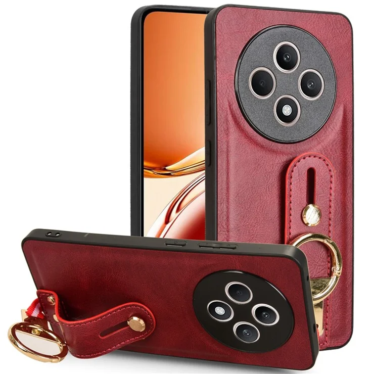 For Oppo Reno12 F 4G Case Wristband Kickstand Leather+PC+TPU Phone Cover with Bottle Opener - Red