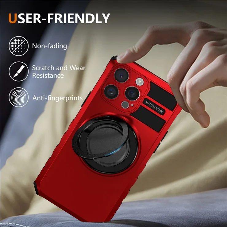 For iPhone 13 Pro Max Case Compatible with MagSafe Rotary Kickstand Anti-Drop TPU+PC Phone Cover - Red