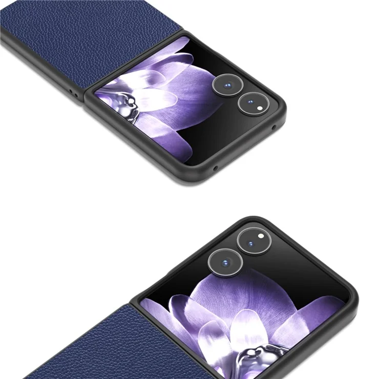 ABEEL For Xiaomi Mix Flip 5G Case Litchi Texture Genuine Cow Leather+PC Phone Cover - Blue