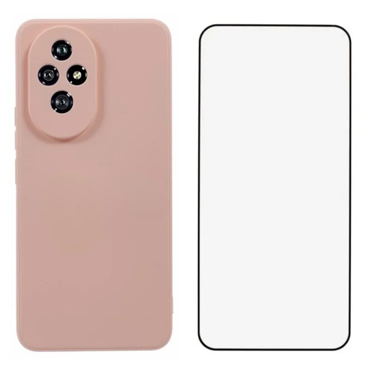 WANLONFENG RB2 Series for Honor 200 5G Case TPU Phone Cover with Tempered Glass Film - Pink