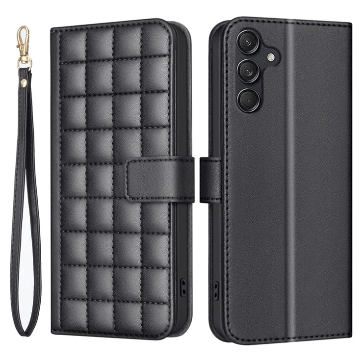 BINFEN COLOR BF34 for Samsung Galaxy A16 5G / A16 4G Leather Case Wallet Square Grid Phone Cover - Black