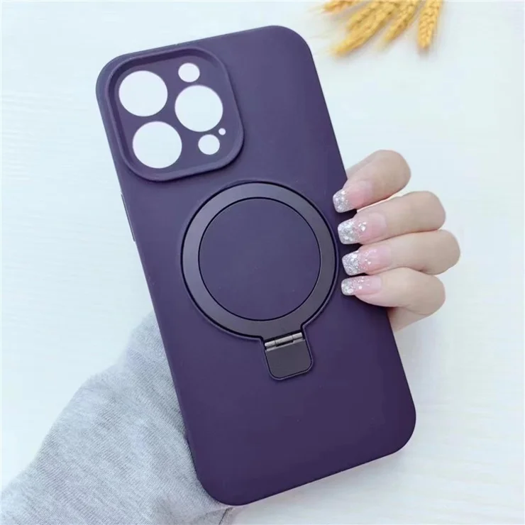 For iPhone 13 Pro Case Compatible with MagSafe Liquid Silicone Ring Kickstand Phone Cover - Black