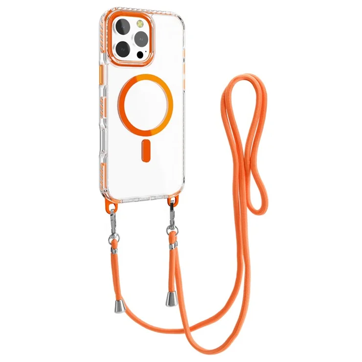 For iPhone 14 Pro Case Compatible with MagSafe PC+TPU Cover with Long Lanyard - Orange