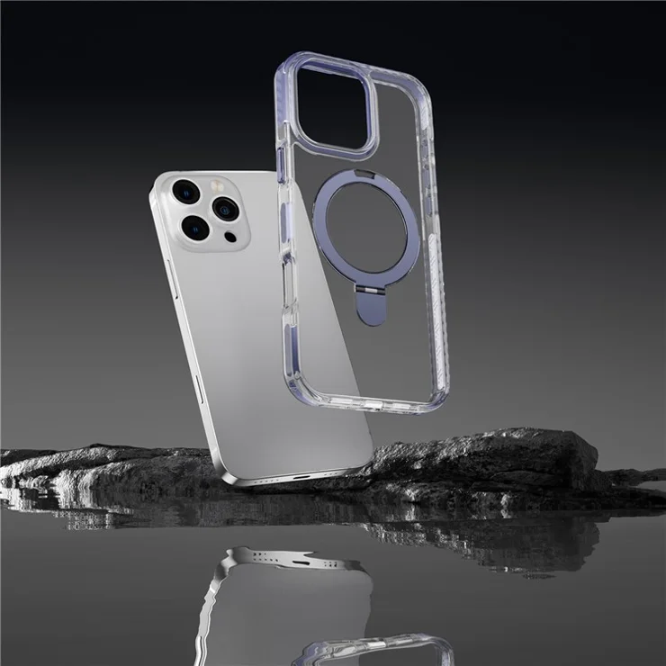 For iPhone 15 Pro Phone Case Compatible with MagSafe PC+TPU Cover with Ring Holder Kickstand - Purple