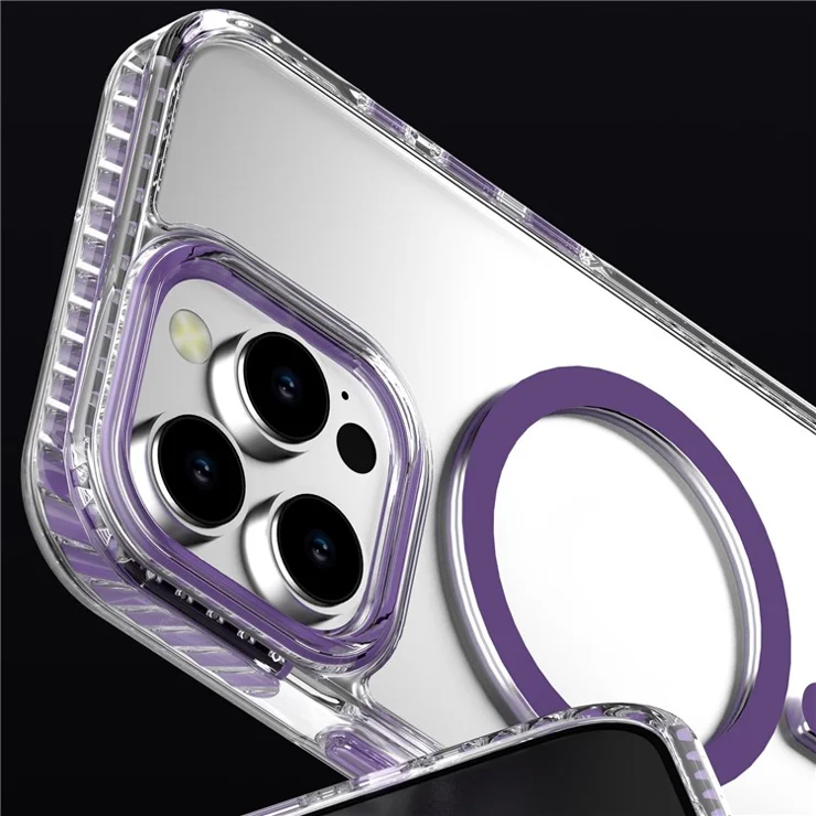 For iPhone 16 Pro Clear Phone Case PC+TPU Shell Compatible with MagSafe Phone Cover - Orange