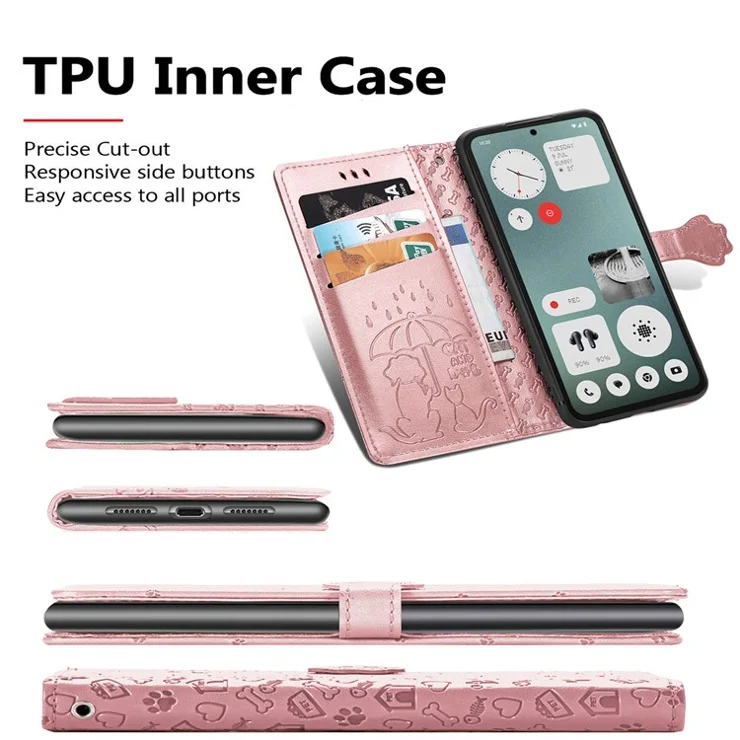 For Nothing CMF Phone 1 Case Leather Wallet Flip Phone Cover Cute Cat Dog Pattern - Pink