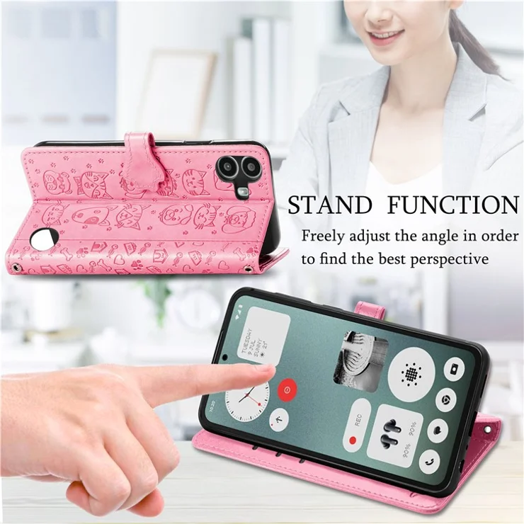 For Nothing CMF Phone 1 Case Leather Wallet Flip Phone Cover Cute Cat Dog Pattern - Pink