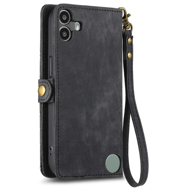 For Nothing CMF Phone 1 Zipper Wallet Case Geometry Lines Leather Phone Cover with Strap - Black