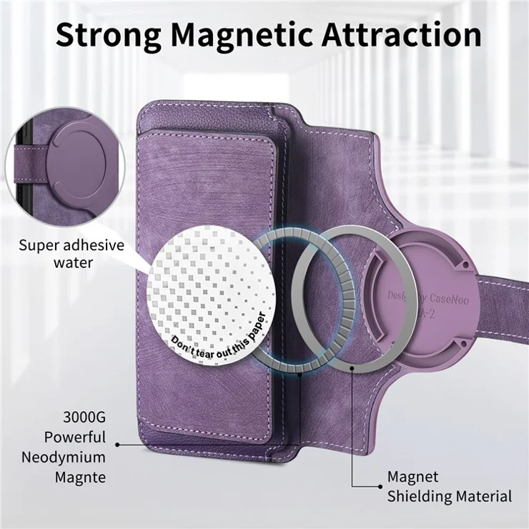 CASENEO MW-02 For Xiaomi Redmi Note 13 Pro+ 5G Case Magnetic Detachable Zipper Leather Cover - Purple