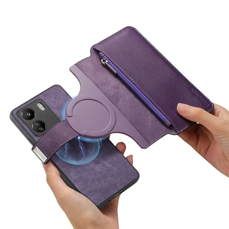 CASENEO MW-02 For Xiaomi Redmi 13C 4G / Poco C65 4G Leather Case Detachable Magnetic Phone Cover - Purple