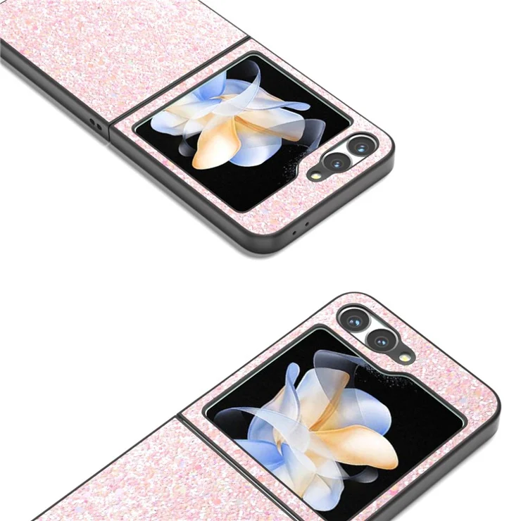 For Samsung Galaxy Z Flip6 5G Case Colored Glitter Leather+PC Shockproof Phone Cover - Light Pink