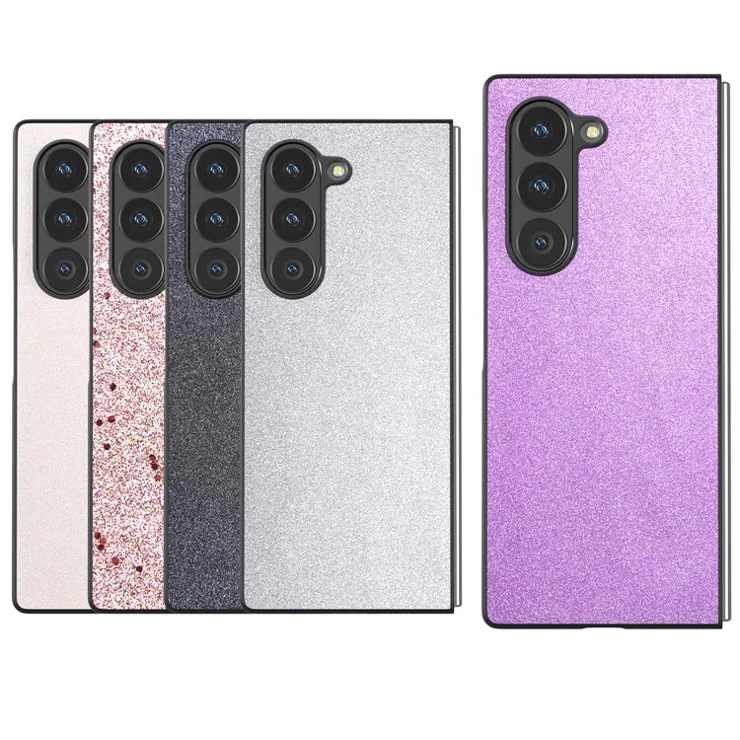 For Samsung Galaxy Z Fold6 5G Case Anti-Drop Glitter Leather+PC Phone Cover - Purple