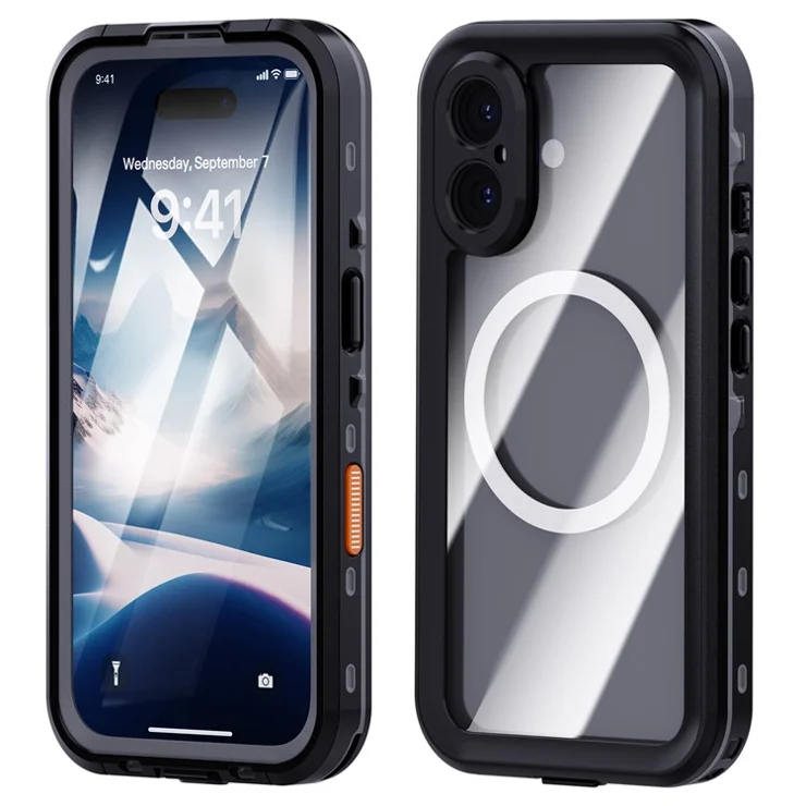 REDPEPPER Dot+ Series For iPhone 16 Plus Phone Case Compatible with MagSafe IP68 Waterproof Clear Phone Cover - Black / Grey
