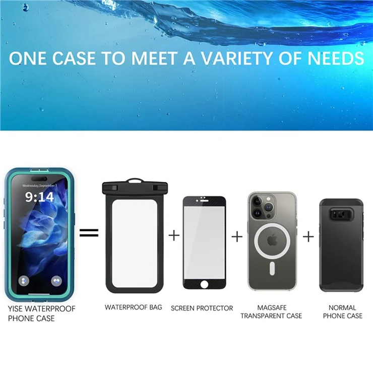 SHELLBOX For iPhone 16 Plus Case Compatible with MagSafe IP68 Waterproof Clear Phone Cover - Cyan+Lake Blue