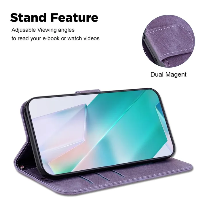 For Honor Play 60 Plus 5G Shockproof Case Tiger Imprint Leather Wallet Phone Cover - Purple
