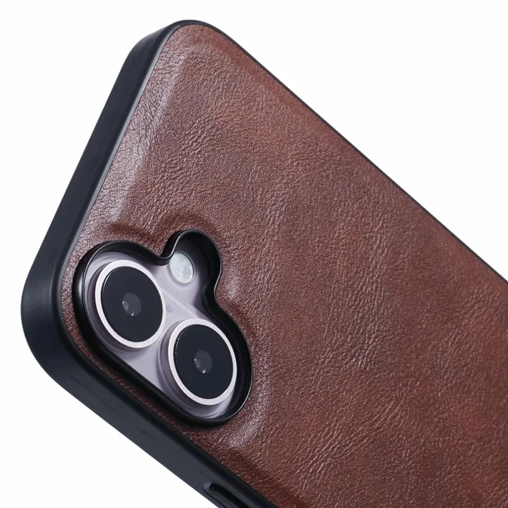 X-LEVEL Bojue-3 Series For iPhone 16 Case Anti-Scratch Leather Coated PC+TPU Back Cover - Brown