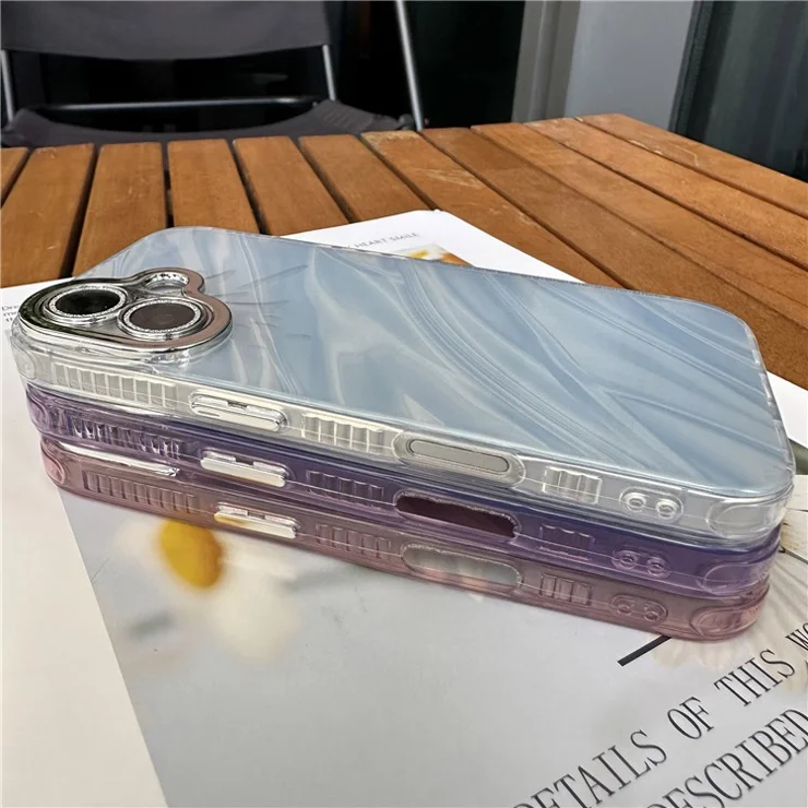 For iPhone 16 Plus Case Water Ripple Pattern Drop-Proof TPU+PC Phone Cover - Pink