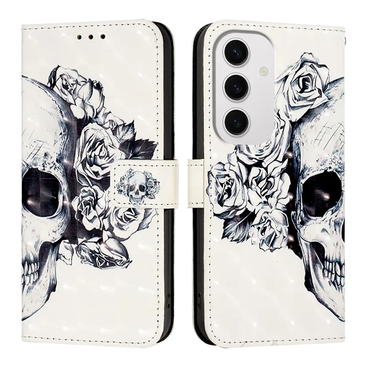 For Samsung Galaxy S24 FE Leather Case Pattern Printing Wallet Stand Mobile Cover with Strap - Skull