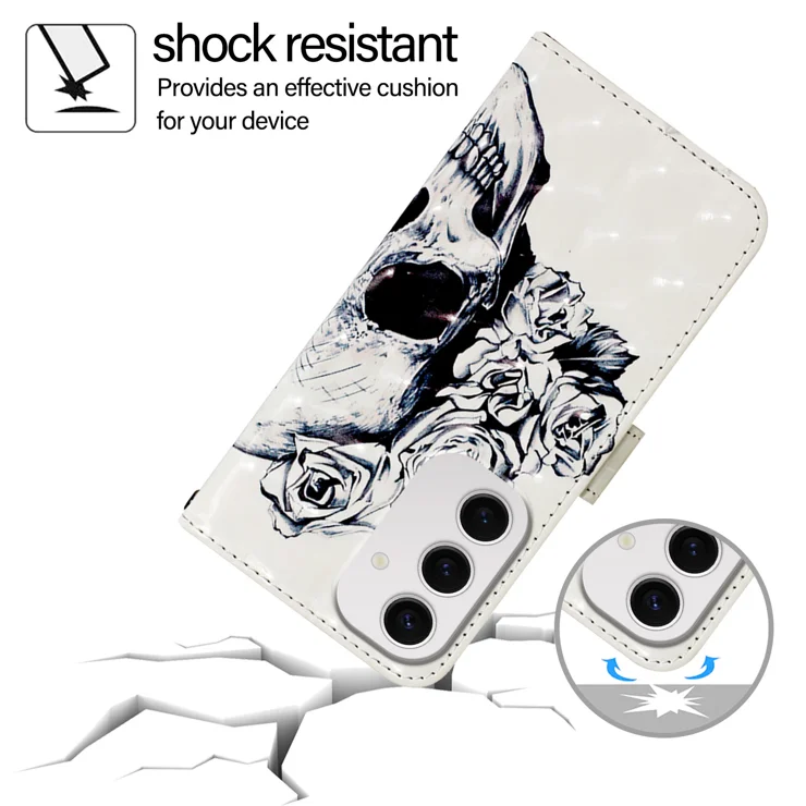 For Samsung Galaxy S24 FE Leather Case Pattern Printing Wallet Stand Mobile Cover with Strap - Skull