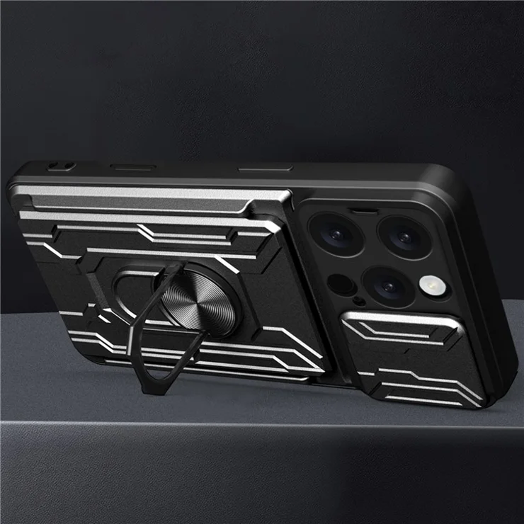 For iPhone 16 Pro Max Case PC+TPU Kickstand Phone Back Cover with Camera Slider - Titanium Grey