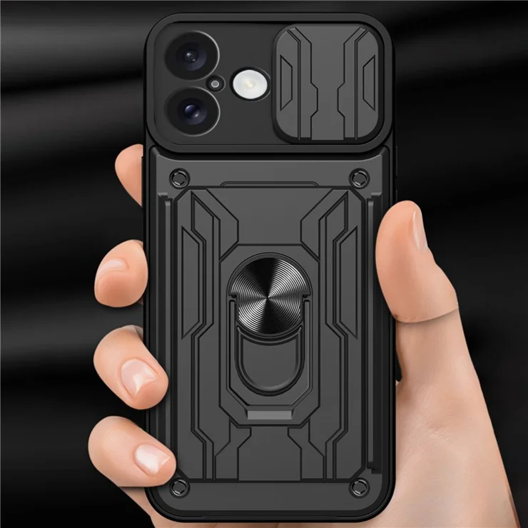 For iPhone 16 Plus Case PC+TPU Kickstand Phone Back Cover with Camera Slider - Red