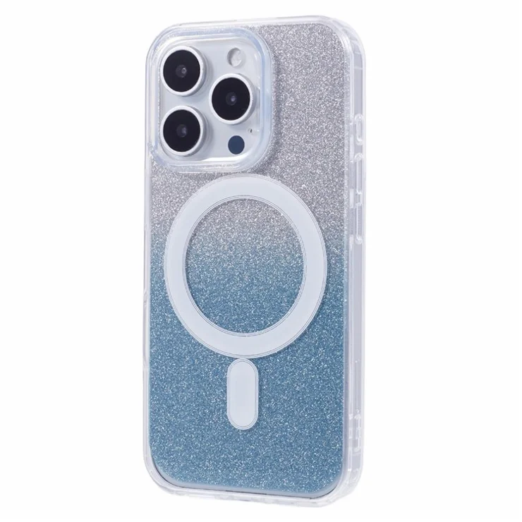 For iPhone 16 Pro Case Compatible with MagSafe TPU+Acrylic Phone Cover with Glitter Insert - Blue
