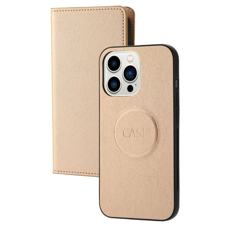 For iPhone 14 Pro Ultra-thin Detachable Leather Wallet Phone Case Shockproof Magnetic Clasp Cellphone Shell - Gold