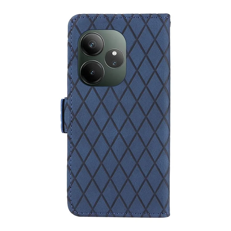 For Realme GT 6 5G Case Geometric Rhombus Wallet Leather Phone Cover - Blue