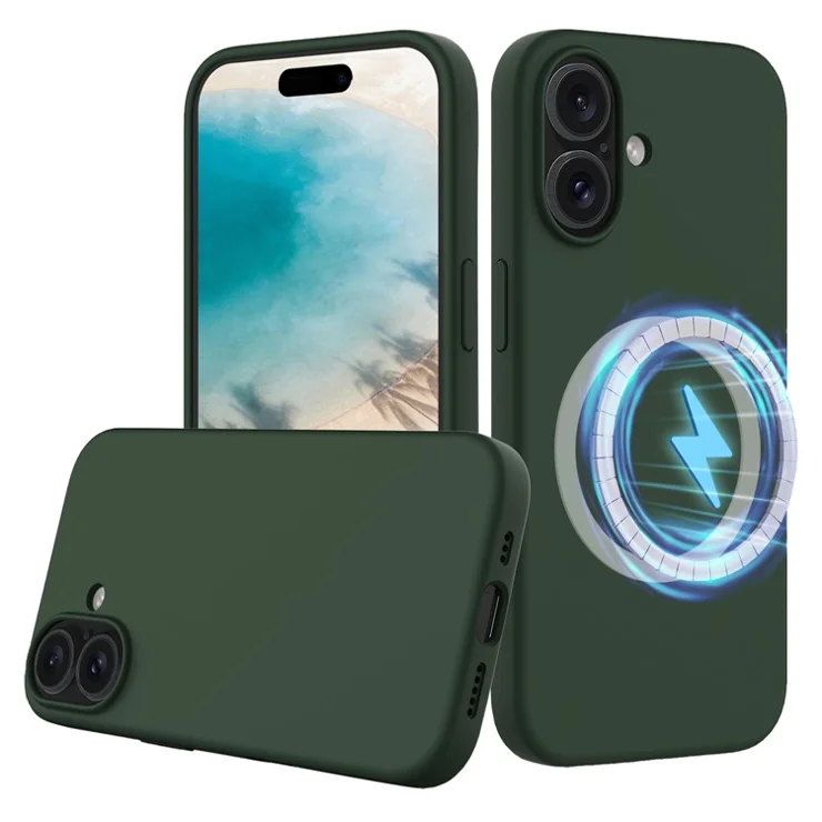 For iPhone 16 Plus Case Liquid Silicone Phone Cover Compatible with MagSafe - Dark Green
