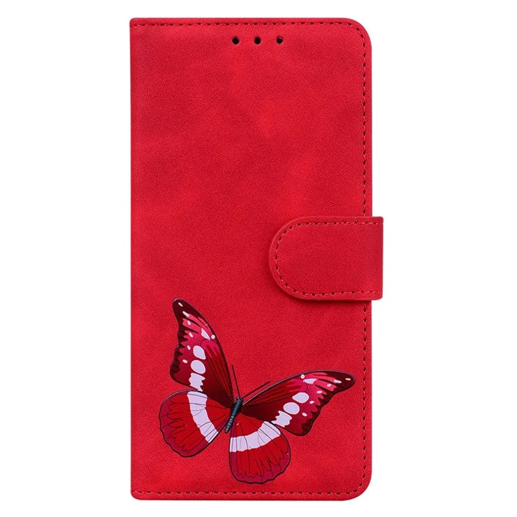 For Samsung Galaxy A06 4G Stand Case PU Leather Phone Cover Butterfly Printed - Red