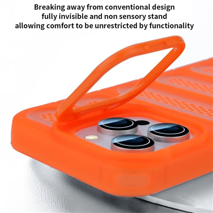 For iPhone 13 Pro Case Heat Dissipation Kickstand Airbags Anti-Drop TPU+PC Phone Cover - Transparent Green