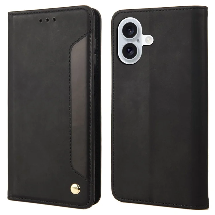 For iPhone 16 Plus Case PU Leather Shockproof Protection Wallet Phone Cover - Black