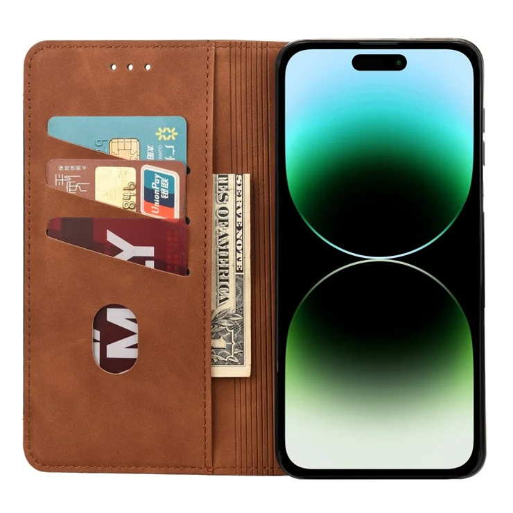 For iPhone 16 Pro Case PU Leather Shockproof Protection Wallet Phone Cover - Brown