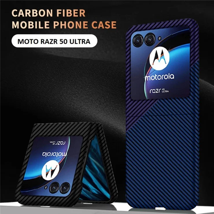 For Motorola Razr 50 Ultra 5G Case Aramid Fiber+PC Anti-drop Folding Phone Cover - Blue+Purple