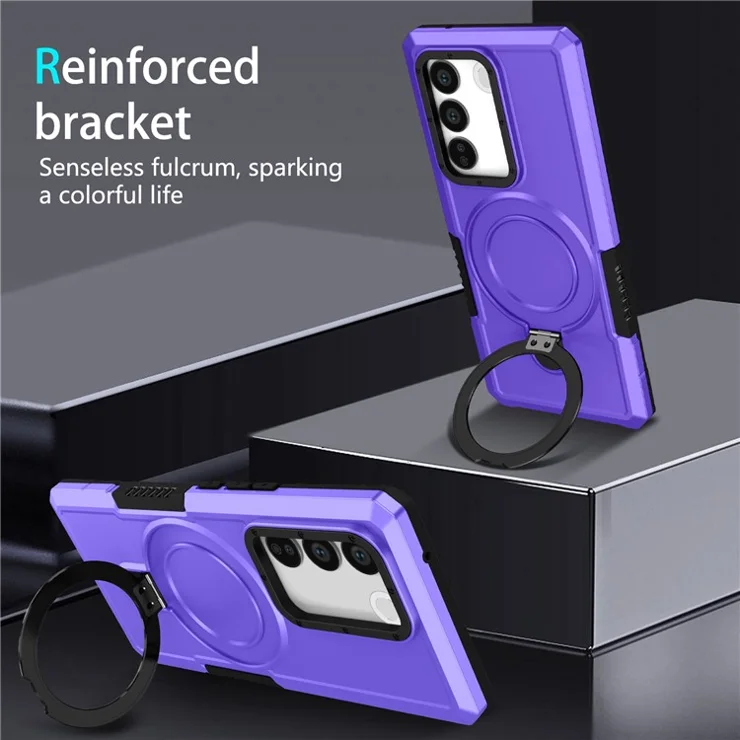For vivo V27 5G Case TPU+PC 2-in-1 Phone Cover with Ring Kickstand - Purple