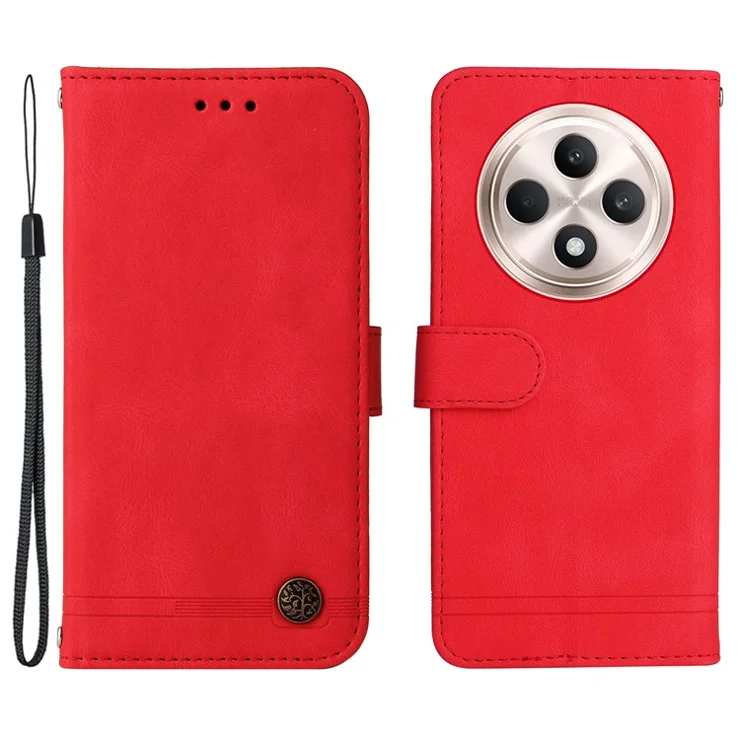 For Oppo Reno12 F 5G Leather Wallet Cases Skin Touch Phone Cover Stand with Strap - Red