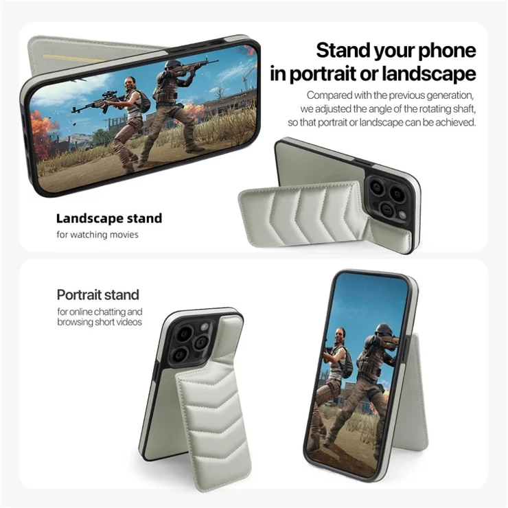 For iPhone 15 Pro Case Compatible with MagSafe RFID Blocking Card Slot Leather Back Cover - Grey