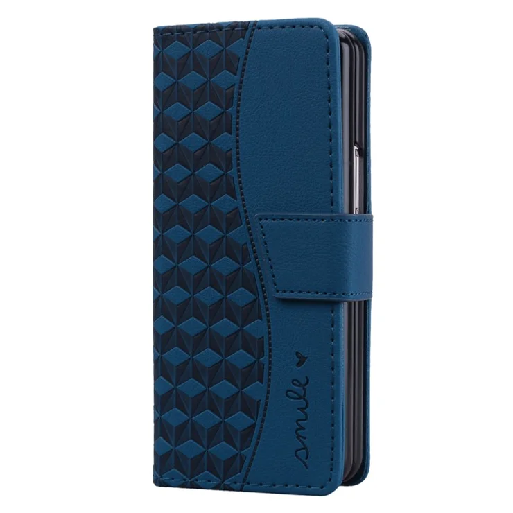 For Samsung Galaxy Z Fold6 5G Case Rhombus Pattern Leather Wallet Phone Cover - Sapphire