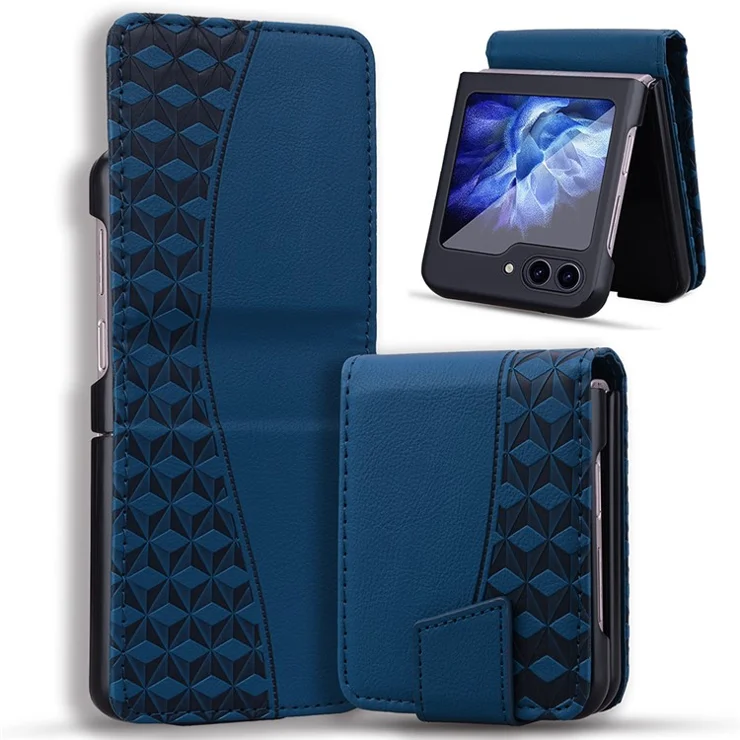 For Samsung Galaxy Z Flip6 5G Case Rhombus Pattern Leather Phone Cover - Sapphire