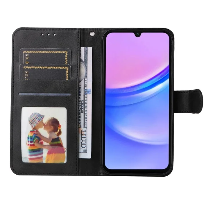For Samsung Galaxy A16 5G / A16 4G Case PU Leather Phone Cover with Cash / Card Slots - Black