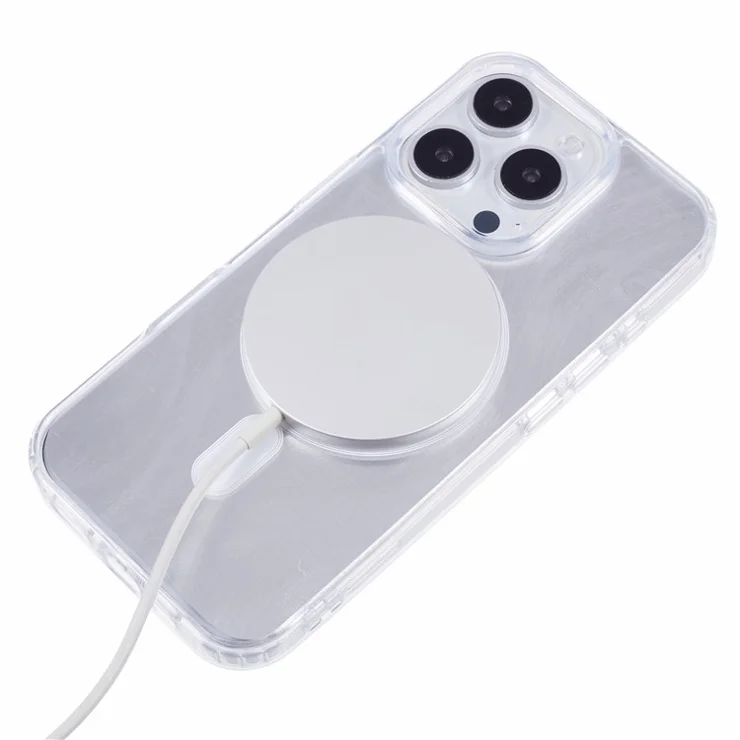 For iPhone 16 Pro Max Case Compatible with MagSafe TPU+Acrylic Phone Cover with Glitter Insert - Grey