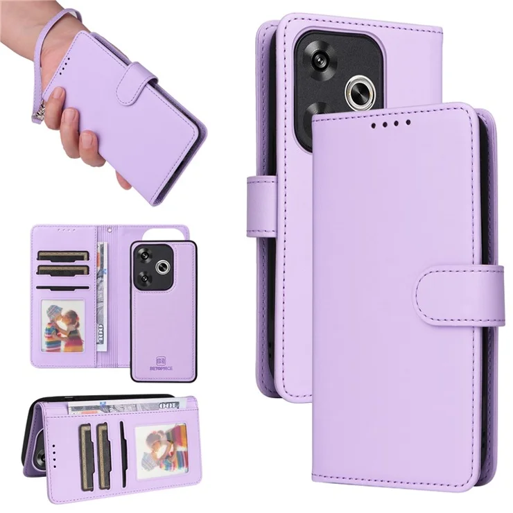 For Xiaomi Redmi Turbo 3 5G / Poco F6 5G Magnetic Case BETOPNICE Detachable PU Leather Phone Cover with Strap - Purple