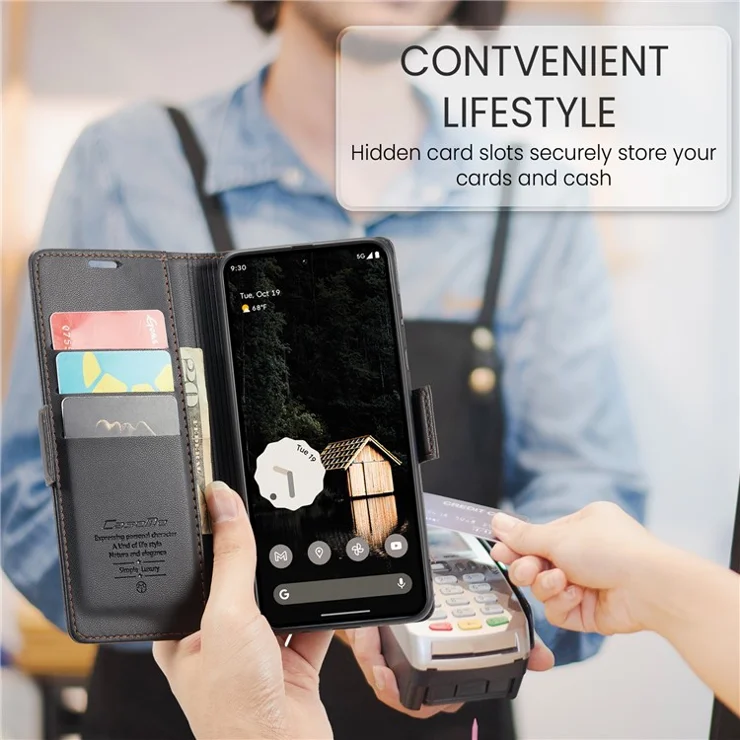 For Google Pixel 9 Pro XL Leather Case CASEME 023 RFID Blocking 3 Card Slot Mobile Cover - Black