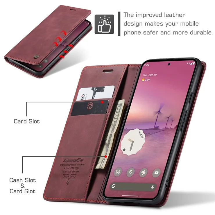 CASEME 013 Series For Google Pixel 9 Pro XL Case Card Holder Stand Leather Phone Cover - Red