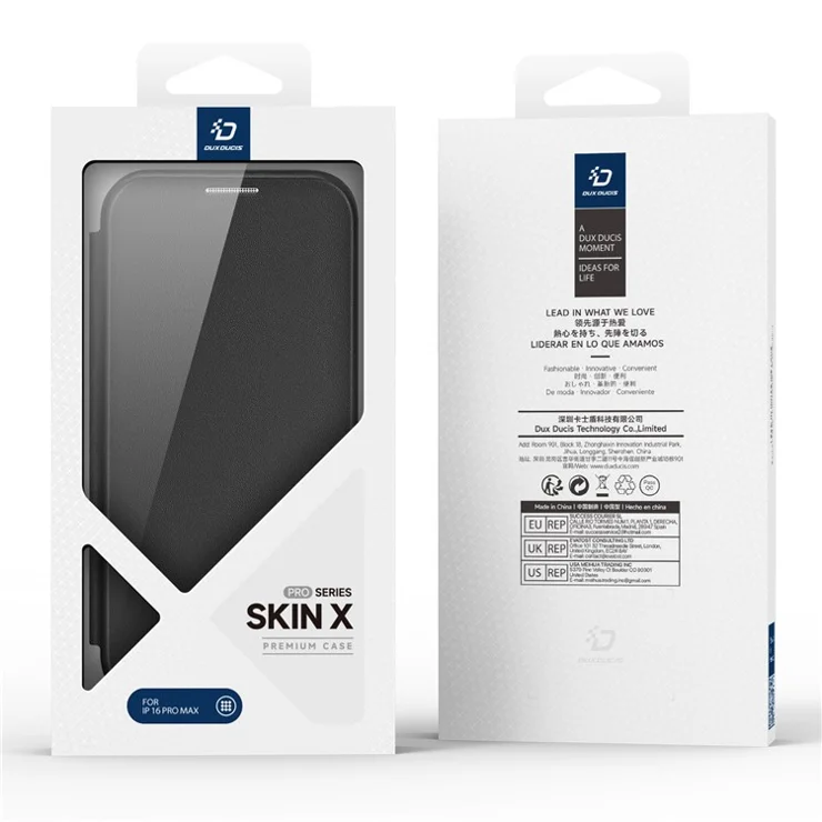 DUX DUCIS Skin X Pro Series for iPhone 16 Pro Max Magnetic Case Kickstand Leather Flip Phone Cover - Black