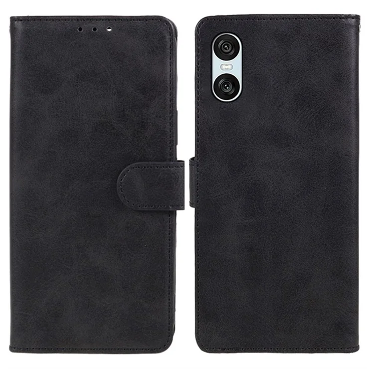For Sony Xperia 10 VI Case PU Leather Card Holders Protective Phone Cover Calf Texture - Black