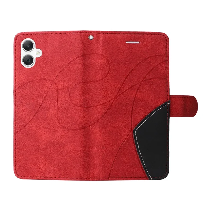 For Samsung Galaxy A06 4G Leather Case Wallet Stand Color Splicing Phone Cover - Red