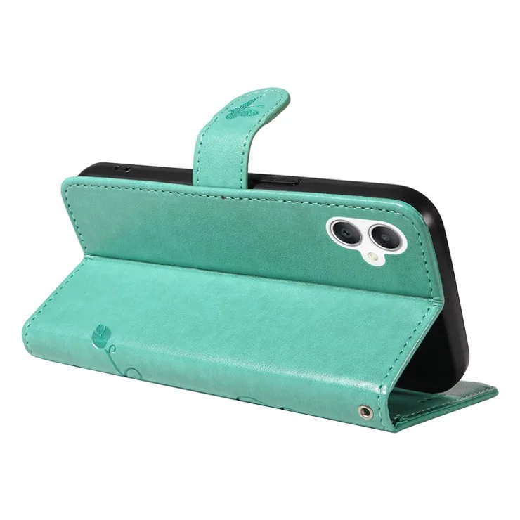 For Samsung Galaxy A06 4G PU Leather Cases Flower Pattern Wallet Stand Phone Cover with Strap - Green