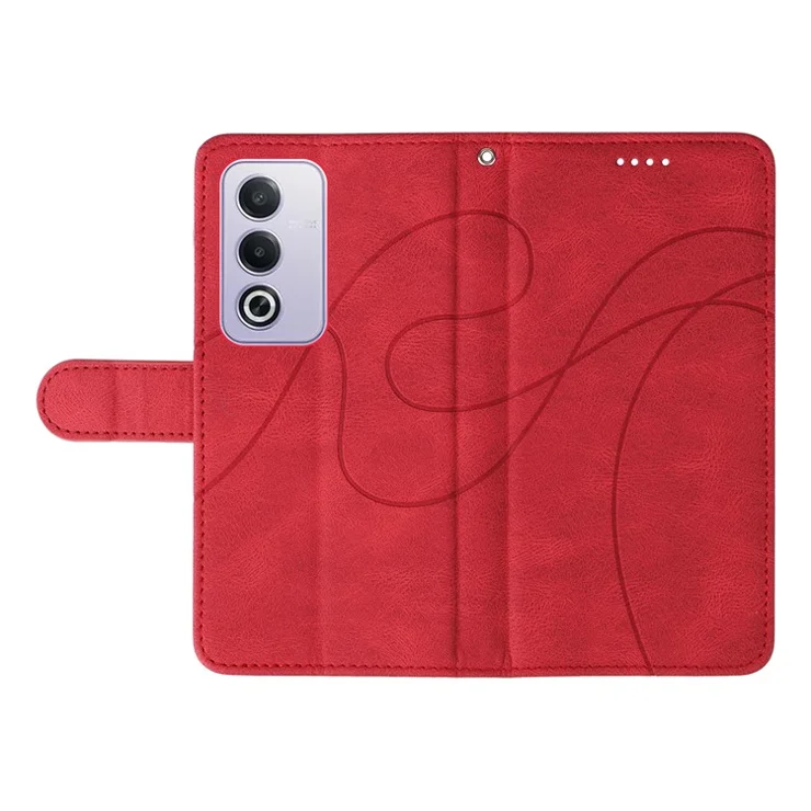 For Oppo A3 Pro (Global) 5G Case Stand Wallet Leather Phone Cover Curved Line Wrist Strap - Red