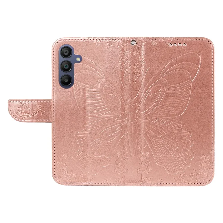 For Samsung Galaxy A26 5G / A16 5G / A16 4G Case Butterfly Pattern Leather Wallet Flip Phone Cover - Rose Gold